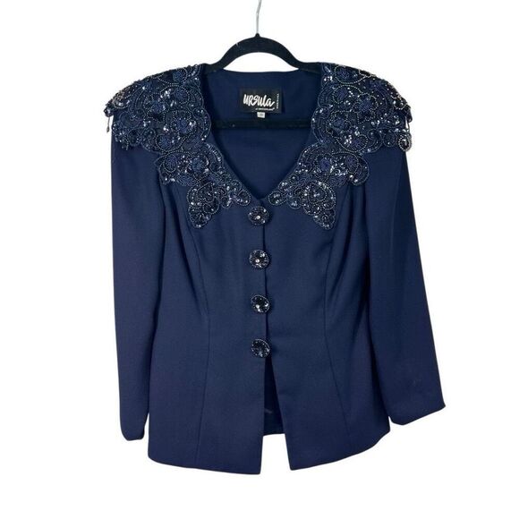 Ursula of Switzerland Blue Beaded Jacket and Skirt - Picture 1 of 16